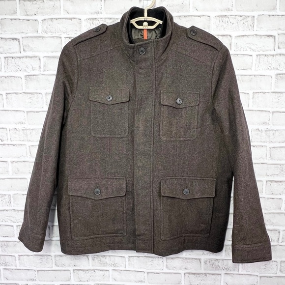 NWOT |•DOCKERS•| Brown Herringbone Military Style Wool Blend Winter Coat Size XL - Picture 1 of 16